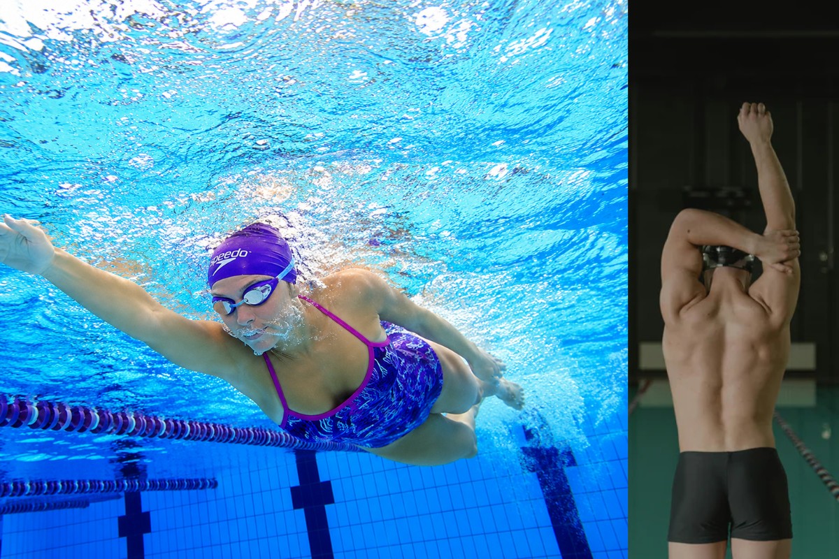 Swimmer warming up before a race